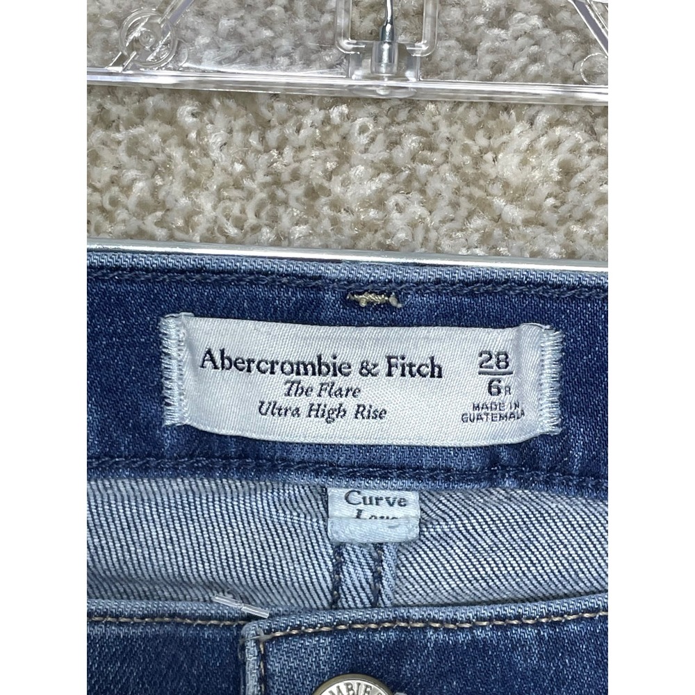 Abercrombie & Fitch Ultra High Rise Flare Jeans Women 28 Dark Wash Stretch Denim - Picture 5 of 11